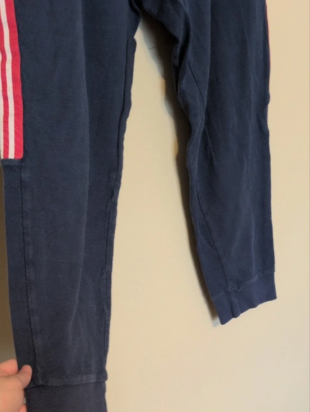 Adidas Athleisure Wear Navy Sweatpants with Red & White Stripes On The Side